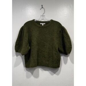 Banana Republic Fuzzy Alpaca Blend Sweater Medium Mangrove Green Puff Sleeve